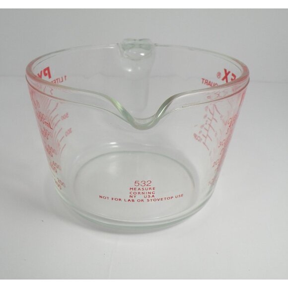 PYREX RARE Red  Vintage All Capital Letters 1 Quart / 4 Cup Glass PYREX Large Gl - Picture 2 of 11